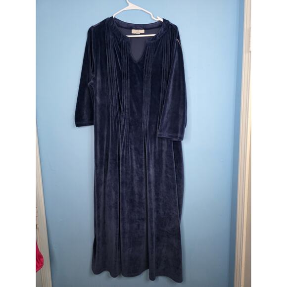 Woman Within Blue Velvet Pocket V Neck Maxi Dress Women's Plus Size 24W - Picture 1 of 6